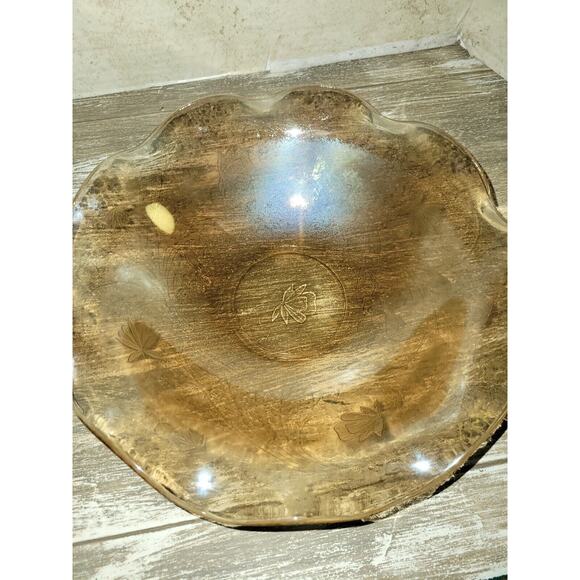 Scalloped Edge Etched Floral Glass Antique Bowl Iridescent